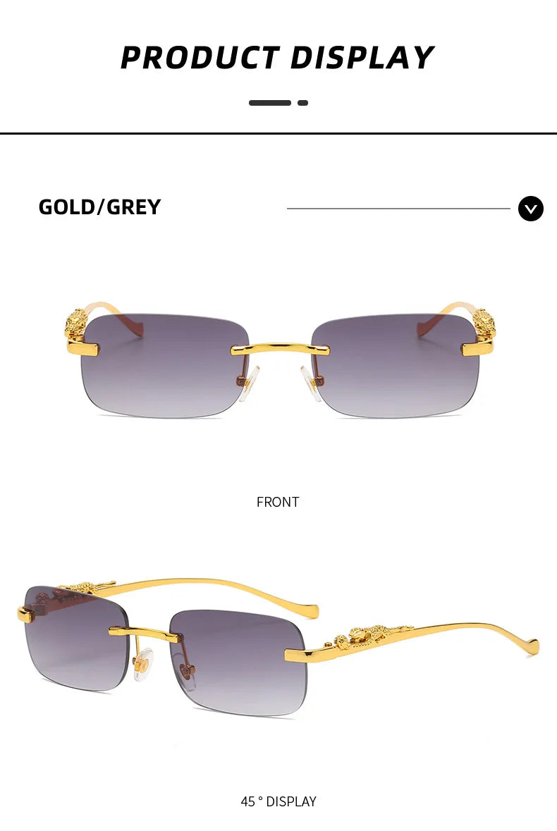 Vintage Sunglasses Rimless Cut Edge Sunglasses Fashion Designer Shades Luxury Golden Leopard Frame Sunglasses UV400