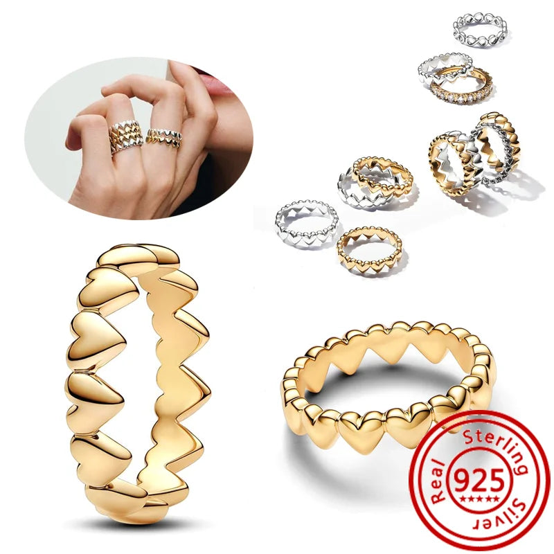New 925 Sterling Silver Organically Shaped Stacking Pearls Hearts Stars Moon Sun Day Night Sparkling Pantaro Rings Women Jewelry