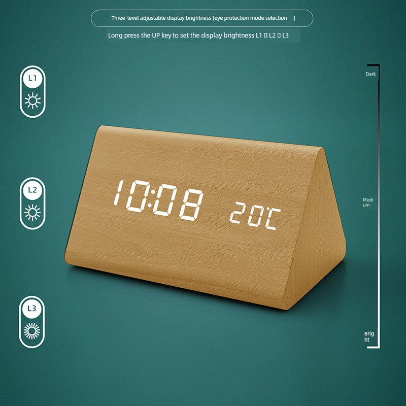 Automatic Timing Wooden Bedside Electronic Clock Led Alarm Clock Desktop L Electronic Student Dormitory Fashion Clock Bedroom Decoration