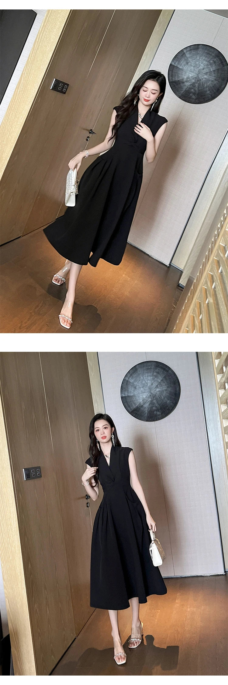 New Summer Elegant Women Evening Long Dress Lady Black Formal Chic V-Neck Slim Midi Party Gown Robe Mujer Vestido Street Clothes