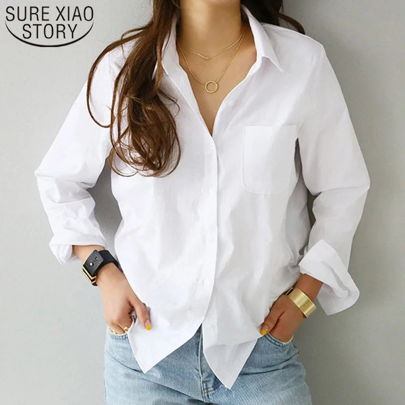 Women Shirts and Blouses 2025 Feminine Tops Long Sleeve Casual White Turn-down Collar OL Style Elegant Loose Clothes 3496 50