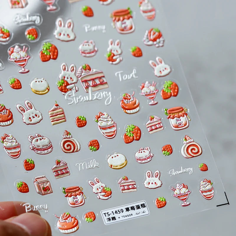 Colored Doodle Violin Music Note Design 5D Embossed Reliefs Nail Art Stickers Cute 3D Self Adhesive Manicure Decals Wholesale