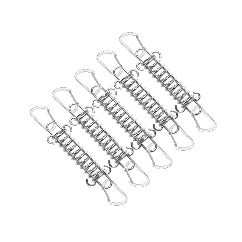 5/10Pcs/set Steel Tent Wind Rope Spring Buckle Tent Tensioner Camping Deck Pegs with Carabiner Clips Awning Tightener Fixed Hook