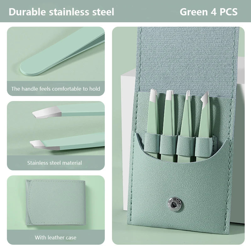 4Pcs Eyebrow Hair Removal Tweezers Stainless Steel Eyelash Clip Professional Lash Tweezer Set Eyebrow Forceps Tip Makeup Tools