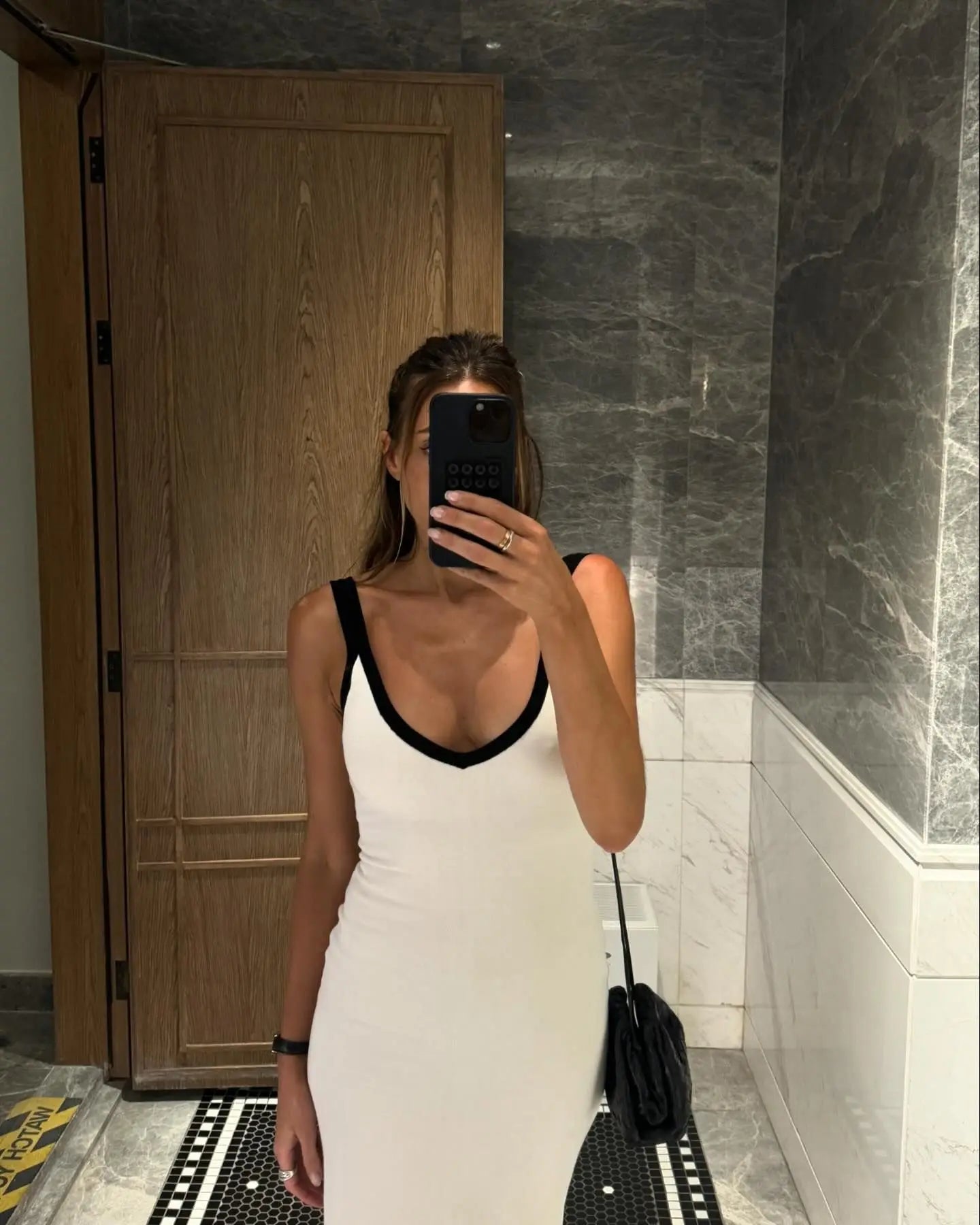 Knit Suspender Split Long Dress Women  New Sleeveless Block Color Beach Vacation V-Neck Knitwear Bodycon Sexy Dresses