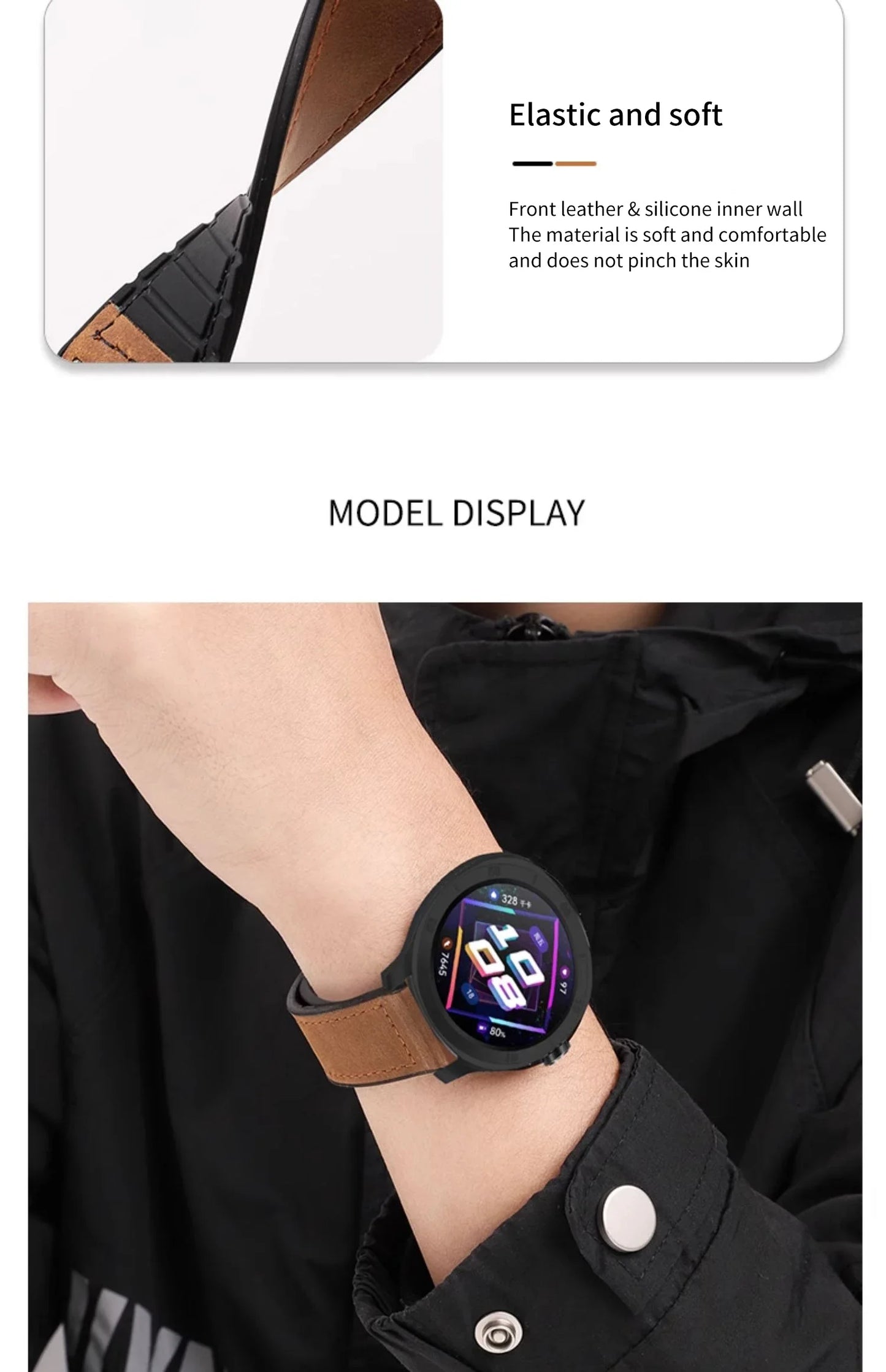 Magnetic leather watch strap, compatible with Huawei/Xiaomi/Samsung, Galaxy Watch 3 45/46mm, women's and men's 22mm watch straps