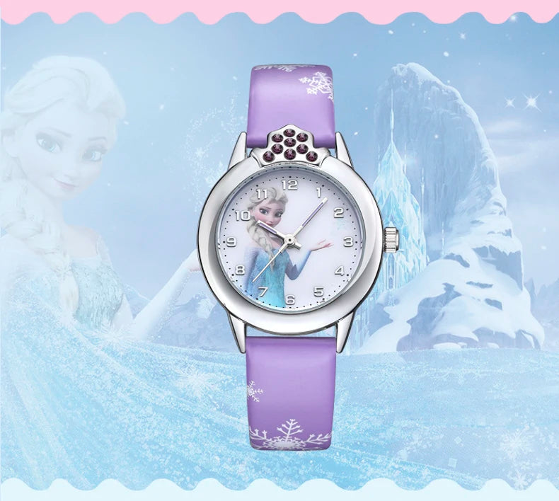 Elsa Girls Kids Watch Leather Strap Cute Children's Cartoon  Anime Princess Crown Table Gifts
