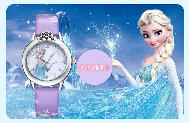 Elsa Girls Kids Watch Leather Strap Cute Children's Cartoon  Anime Princess Crown Table Gifts