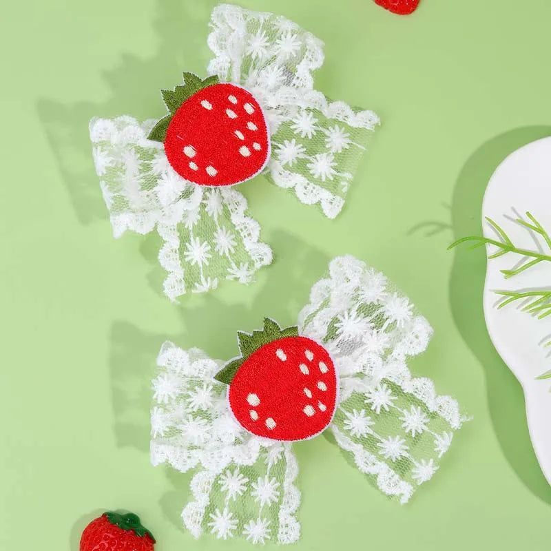 ncmama 2Pcs Cherry Bow Hairpin Cute Knitted Hair Clips for Baby Girls Barrette Child Side Clip Headwear Korean Hair Accessories