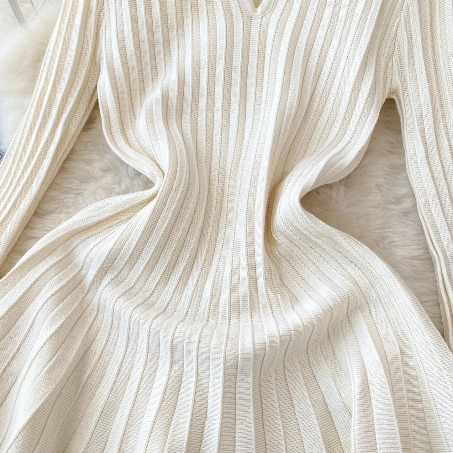 SINGREINY Elegant Knit Pleated Mini Dress Women Soft Ribbed Solid Flare Sleeve Fashion Lady Casual Sweater Slim Dresses