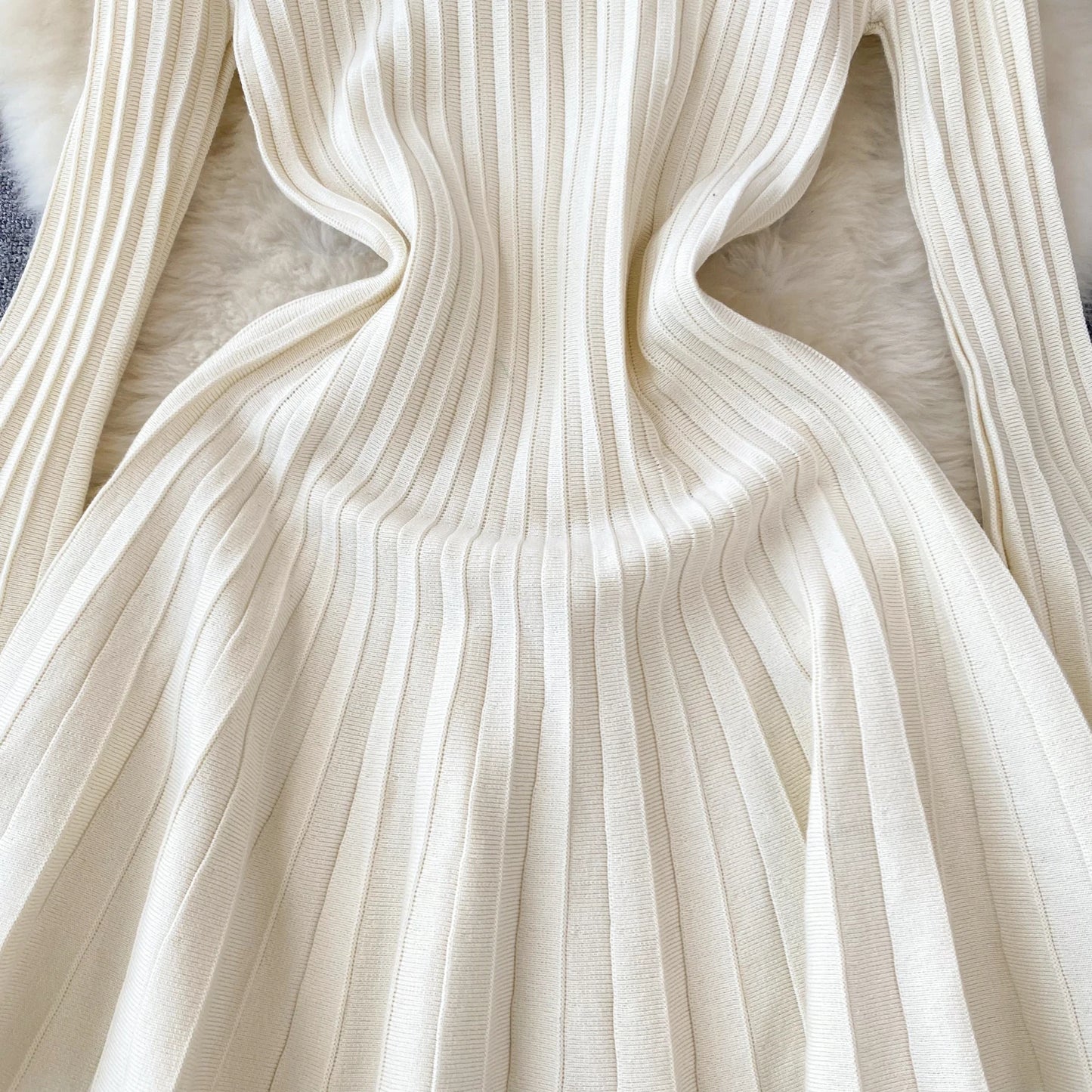 SINGREINY Elegant Knit Pleated Mini Dress Women Soft Ribbed Solid Flare Sleeve Fashion Lady Casual Sweater Slim Dresses