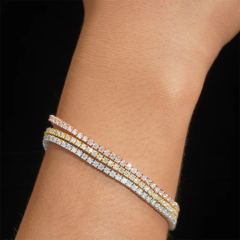 EWYA Full 2mm Moissanite VVS Micro Tennis Chain for Women Men 925 Silver Passes Diamond Tester 16 18 20 24 inch Necklace Gift
