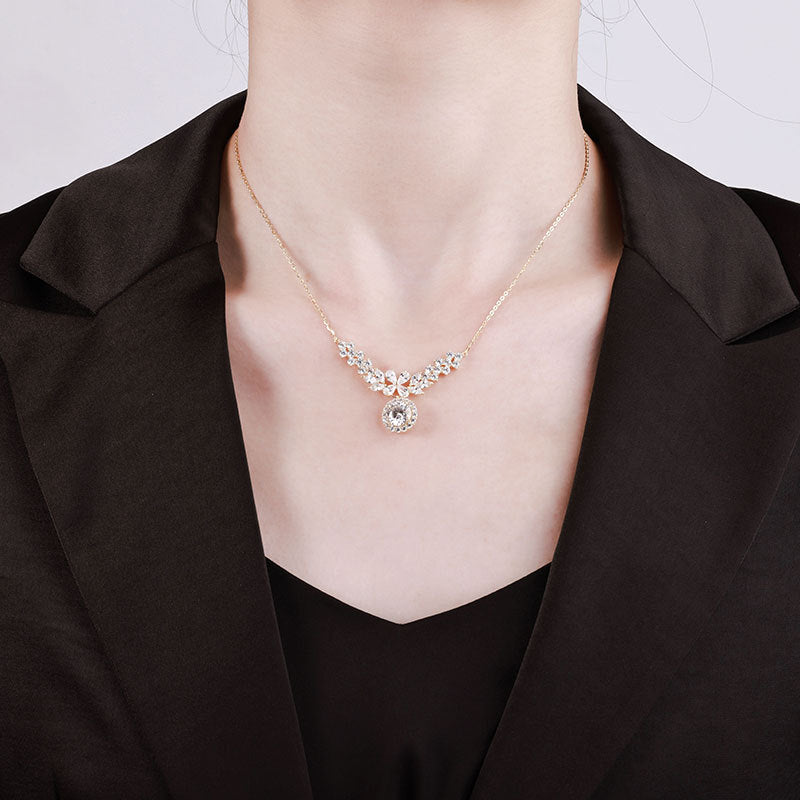 14K Gold Plated 2CT Moissanite Pendant Necklace D Color Sparkling Round Cut Diamond 925 Sterling Silver Wedding Jewely for Women