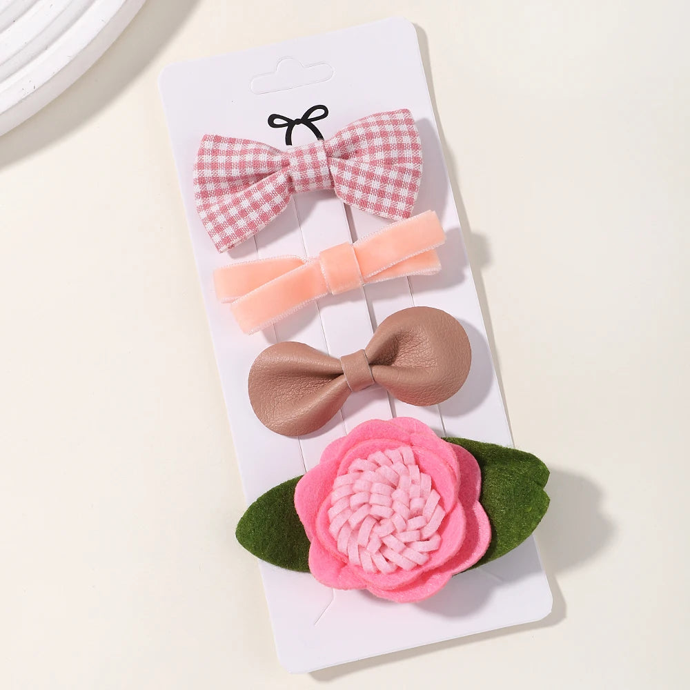 4PCS/Set Muslin Baby Girls Bows Hair Clips Hairpins Hairclip For Kids Cotton Linen Barrette Flower Print Side Pin Accessories