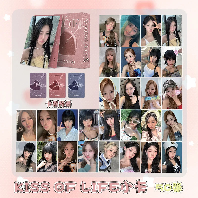 50pcs KPOP KISS OF LIFE Laser Photo Cards Julie Natty Belle LOMO Postcard Special Card Star Surrounding Fans Collection Gift