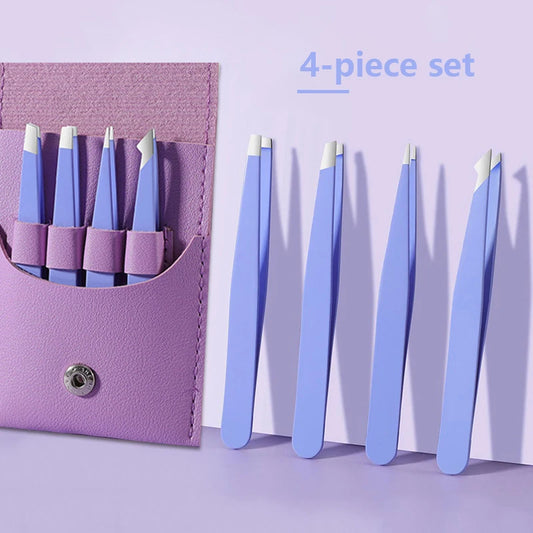 4Pcs Eyebrow Hair Removal Tweezers Stainless Steel Eyelash Clip Professional Lash Tweezer Set Eyebrow Forceps Tip Makeup Tools