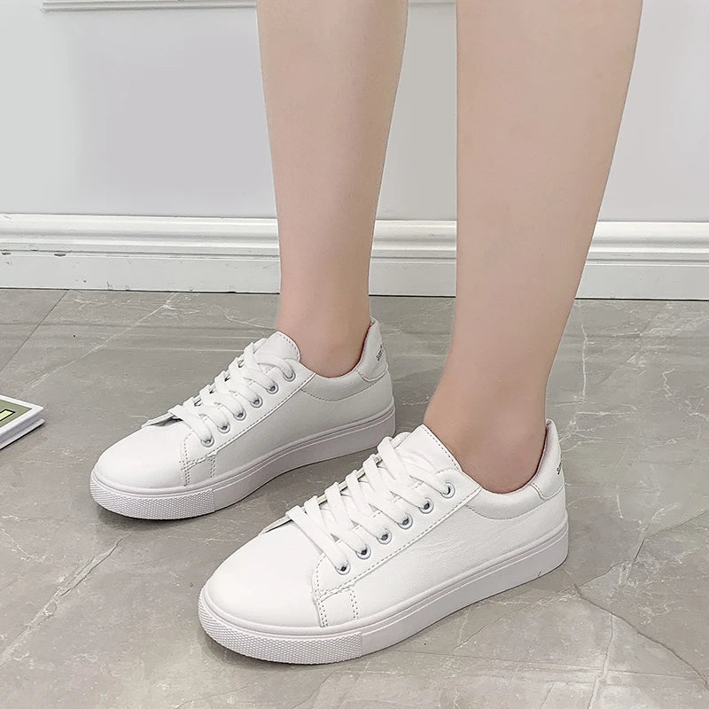 Women Sneakers Fashion Breathble Vulcanized Shoes Pu Leather Platform Shoes White Lace Up Casual Shoes Zapatos Mujer