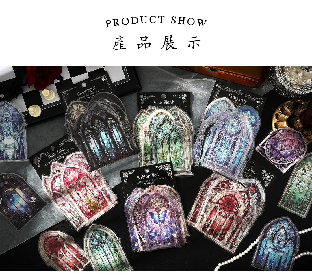 10 Pcs/pack Manor Mystery Series Decorative Sticker Retro Flowery Window Collage Scrapbooking Label Diy Diary Journal Planner