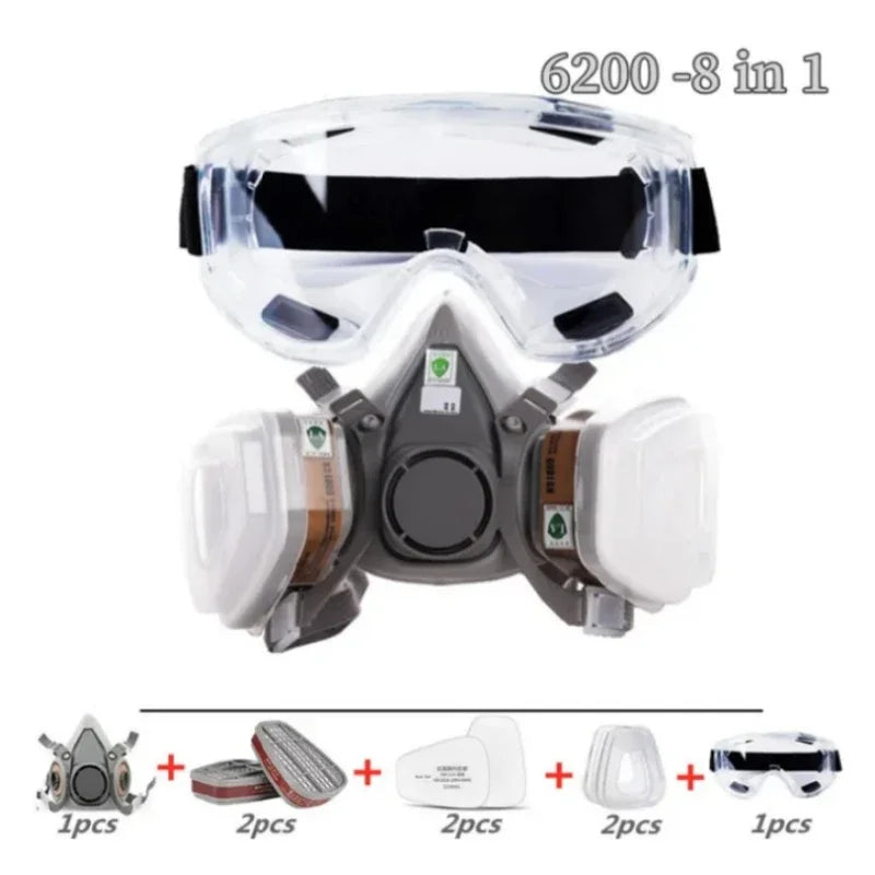 6200 Dust Gas Mask Filters Suit Industrial Half Face Painting Spraying Respirator with Protective Fog-proof Glasses Safety Work