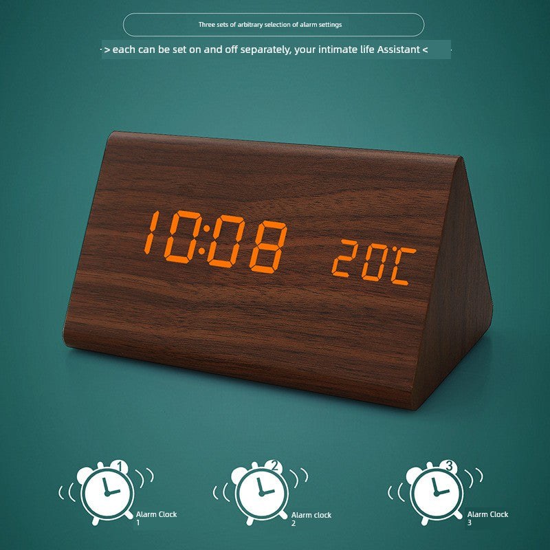 Automatic Timing Wooden Bedside Electronic Clock Led Alarm Clock Desktop L Electronic Student Dormitory Fashion Clock Bedroom Decoration