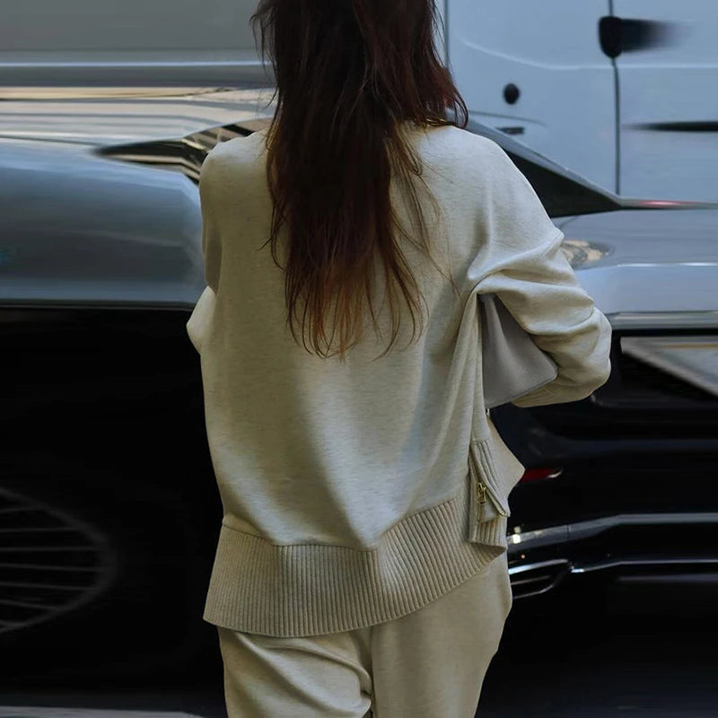 Vintage Autumn Winter Clothing New Warm Sweater Solid Wide Leg Trousers Lazy Two Piece Women Suit  Casual Knitted Long Pant Sets