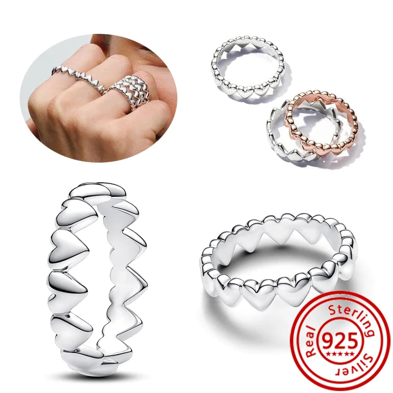 New 925 Sterling Silver Organically Shaped Stacking Pearls Hearts Stars Moon Sun Day Night Sparkling Pantaro Rings Women Jewelry