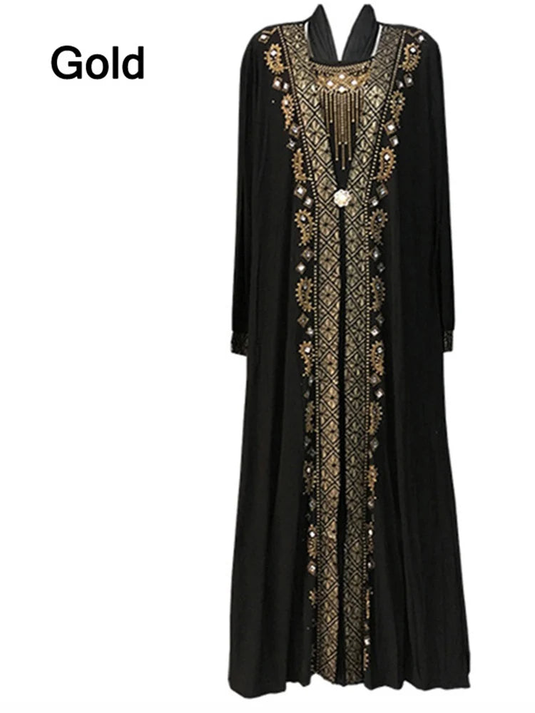 Dubai Arab Islam Abaya Women Muslim Long Dress Sequin Beading Kaftan Robes Elegant Splice Maxi Dresses Islamic Clothing Caftan