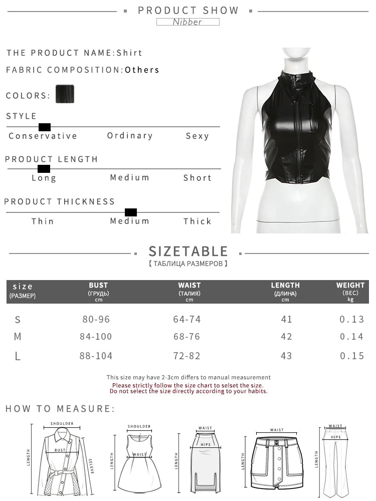 Nibber Leather Punk Sexy Tank Tops Women Halter Neck Zipper Backless Sleeveless Top Female Locomotive Streetwear Nightclub Vest