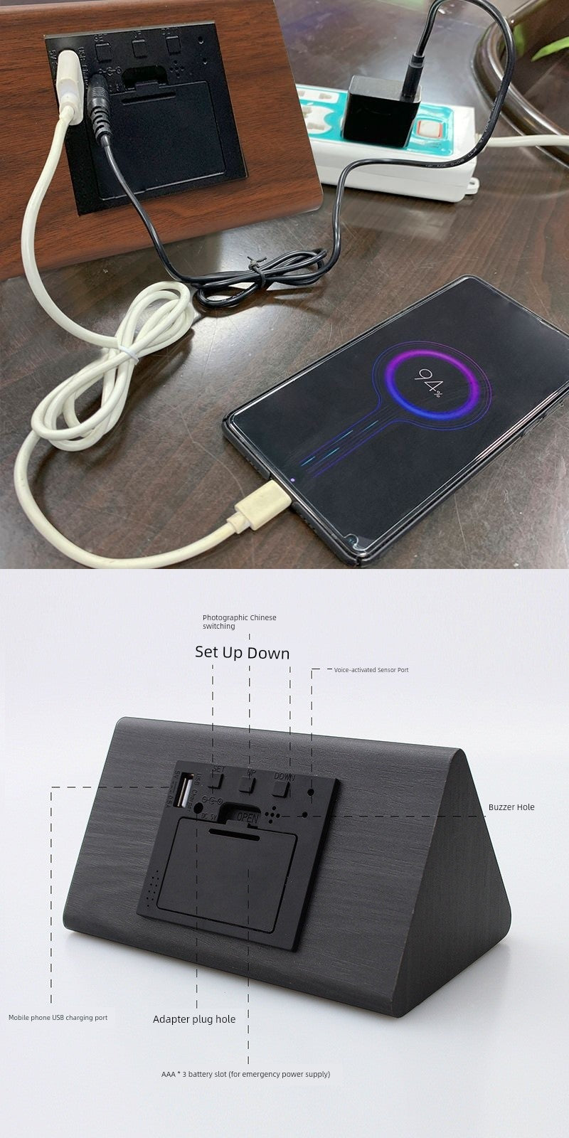 Automatic Timing Wooden Bedside Electronic Clock Led Alarm Clock Desktop L Electronic Student Dormitory Fashion Clock Bedroom Decoration