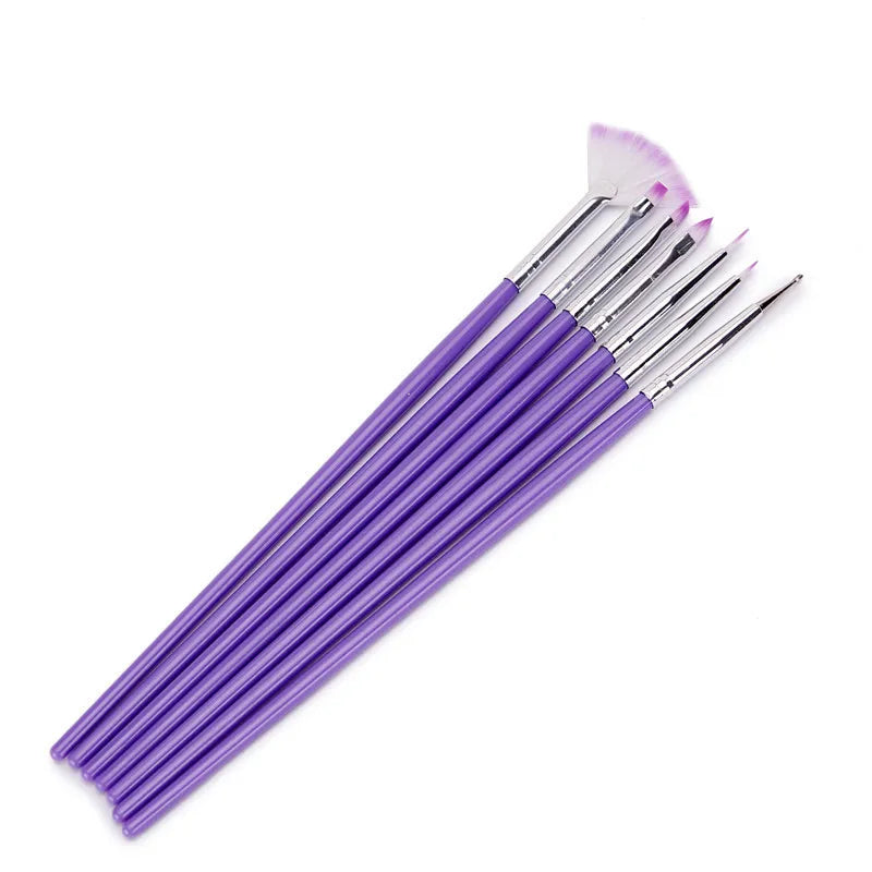 7PCS/Set Nail Art Polish Gel UV Tips Brush Dotting Painting Drawing Pen Fan Sector Line Builder Decoration Manicure Makeup Tools