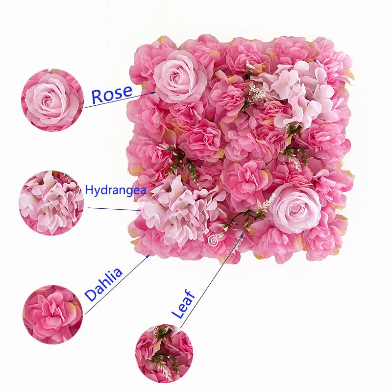 Artificial Rose Flower Wall Panels with Hydrangea Peony for Baby Shower Background Home Party Activities Or Wedding Decoration