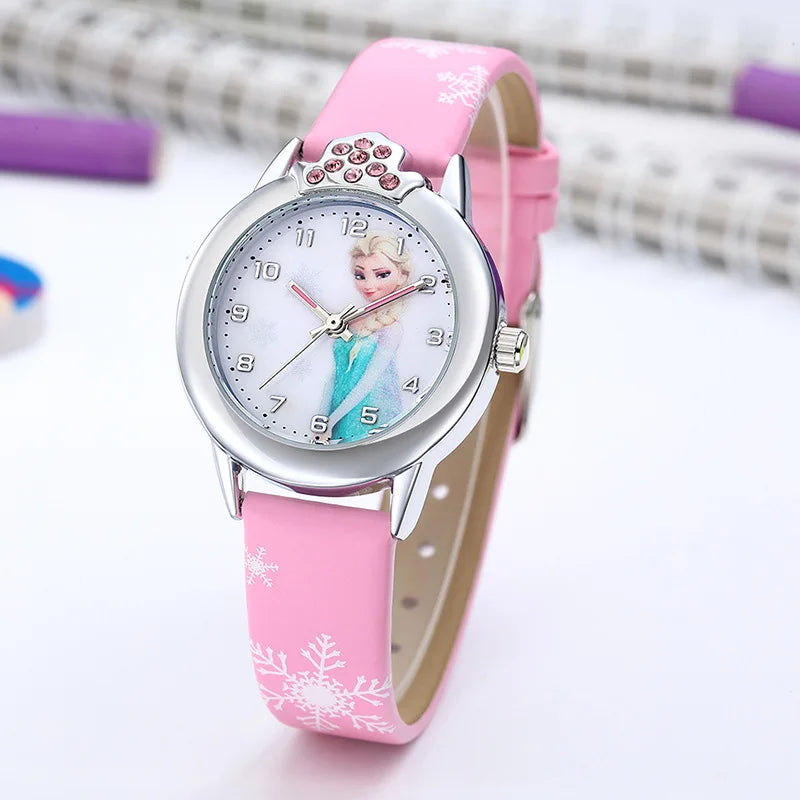 Elsa Girls Kids Watch Leather Strap Cute Children's Cartoon  Anime Princess Crown Table Gifts