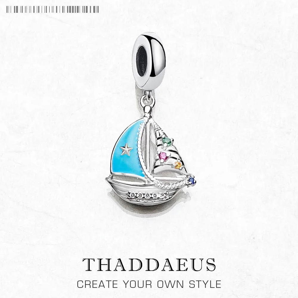 Hot 925 Sterling Silver Blue Sailing Boat Charm Pendants Brand New Trendy Holiday Gift for Women Men Jewelry