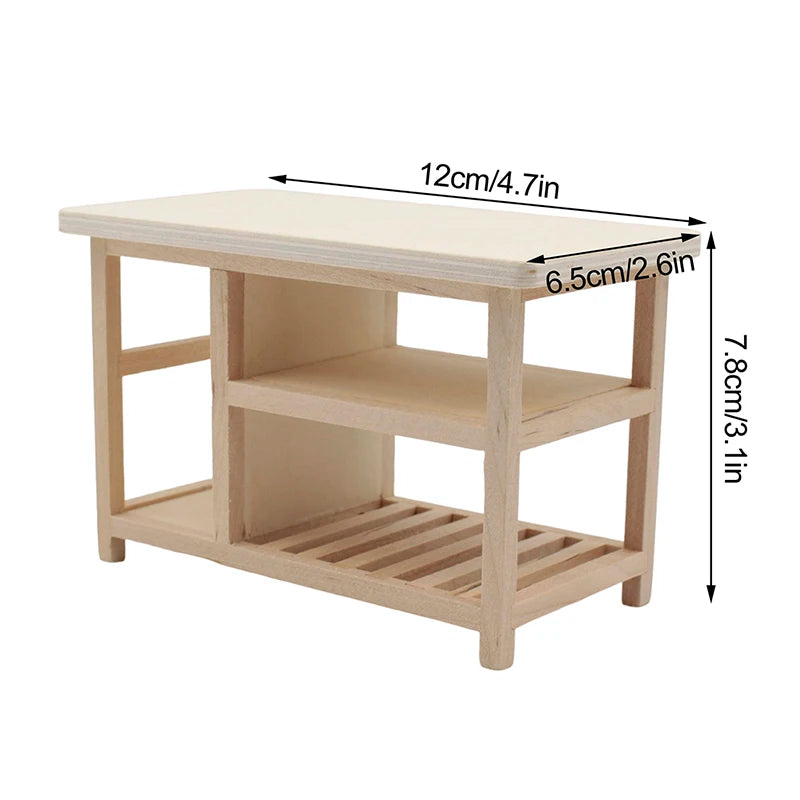 1:12 Dollhouse Miniature Table Dining Table Multi-layer Cooking Storage Table With Hook Up Furniture Kitchen Model Decor Toy