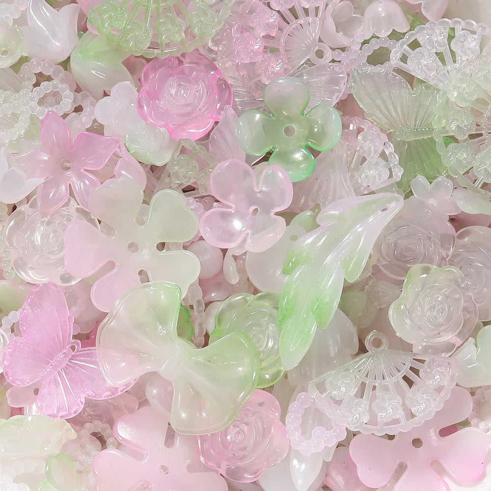 30g Colorful Pearlescent Mixed Butterfly Fan Acrylic Bead Spacer Loose Bead for DIY Necklace Bracelet Jewelry Making Accessories