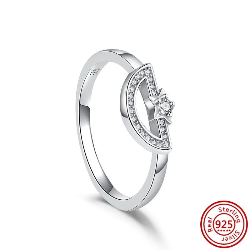 New 925 Sterling Silver Organically Shaped Stacking Pearls Hearts Stars Moon Sun Day Night Sparkling Pantaro Rings Women Jewelry