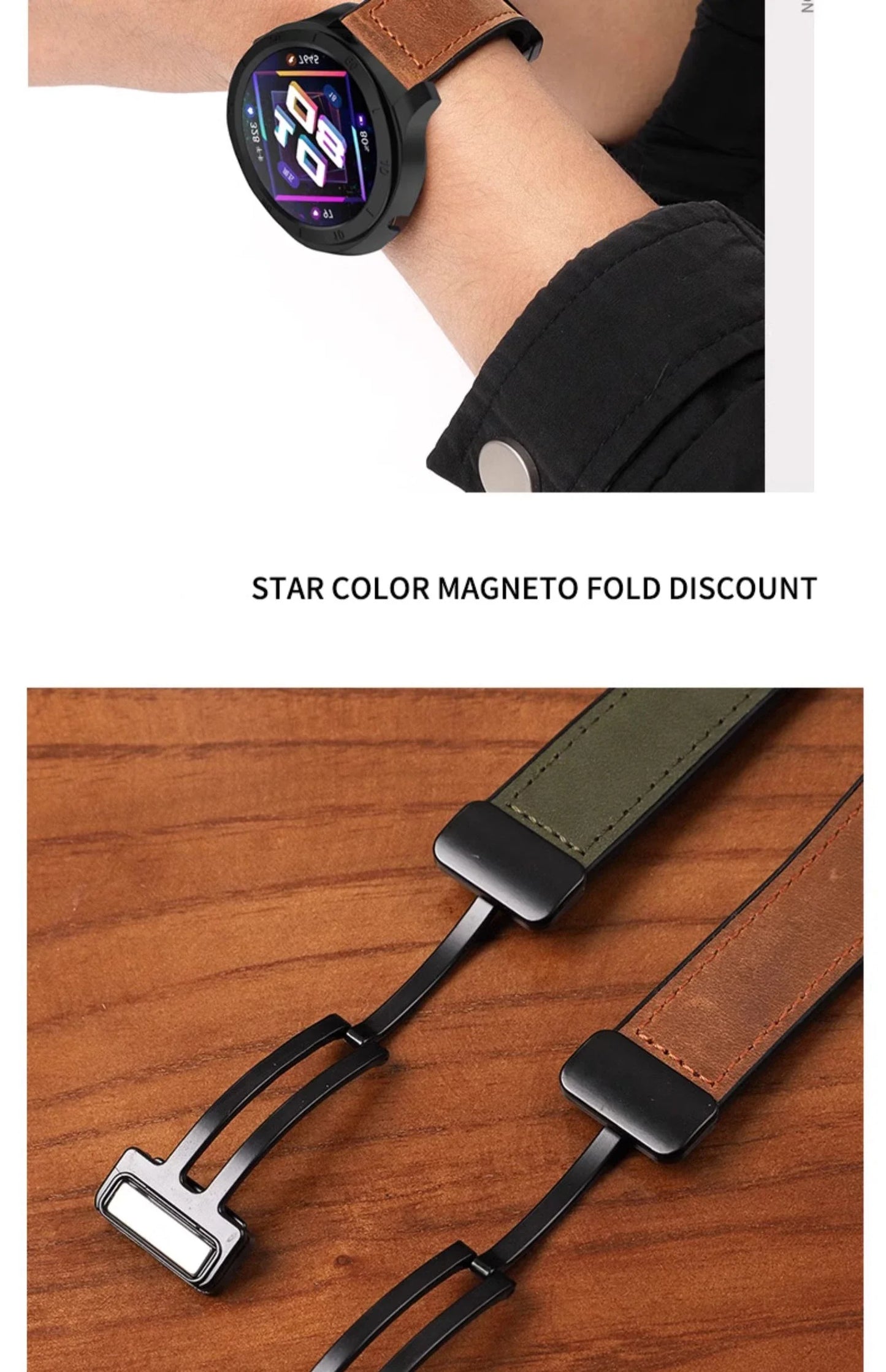 Magnetic leather watch strap, compatible with Huawei/Xiaomi/Samsung, Galaxy Watch 3 45/46mm, women's and men's 22mm watch straps