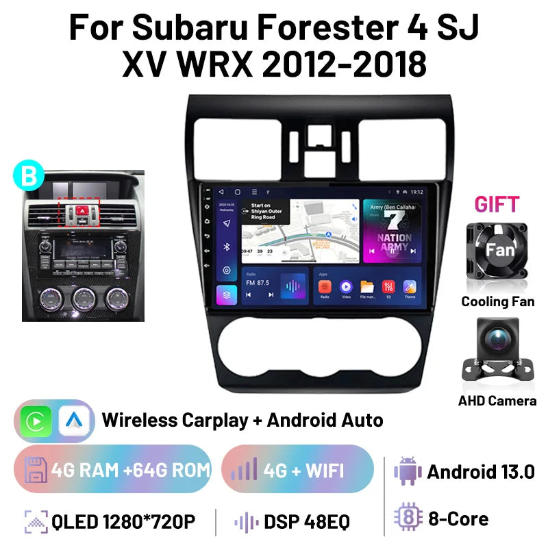 Car Stereo Carplay Android Auto Wireless 8 Core For Subaru Forester 4 SJ XV WRX 2012-2018 Audio DSP FM AM Multimedia Player Auto