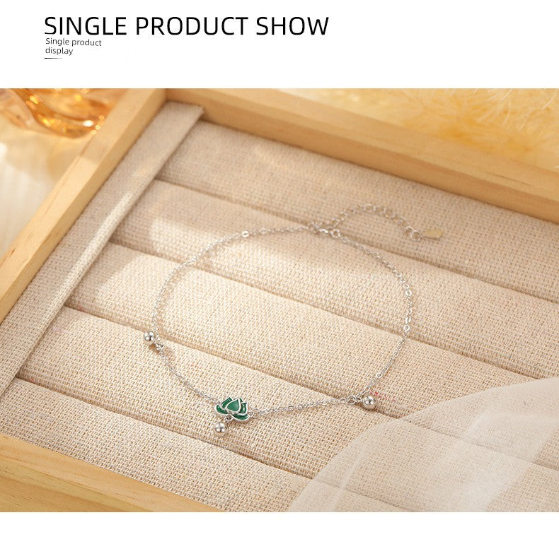 S925 Sterling Silver Step-by-Step Lotus Sliver Beads Anklet Female Retro Artsy Fresh Lotus Lucky Beads Ankle Chain Ornament