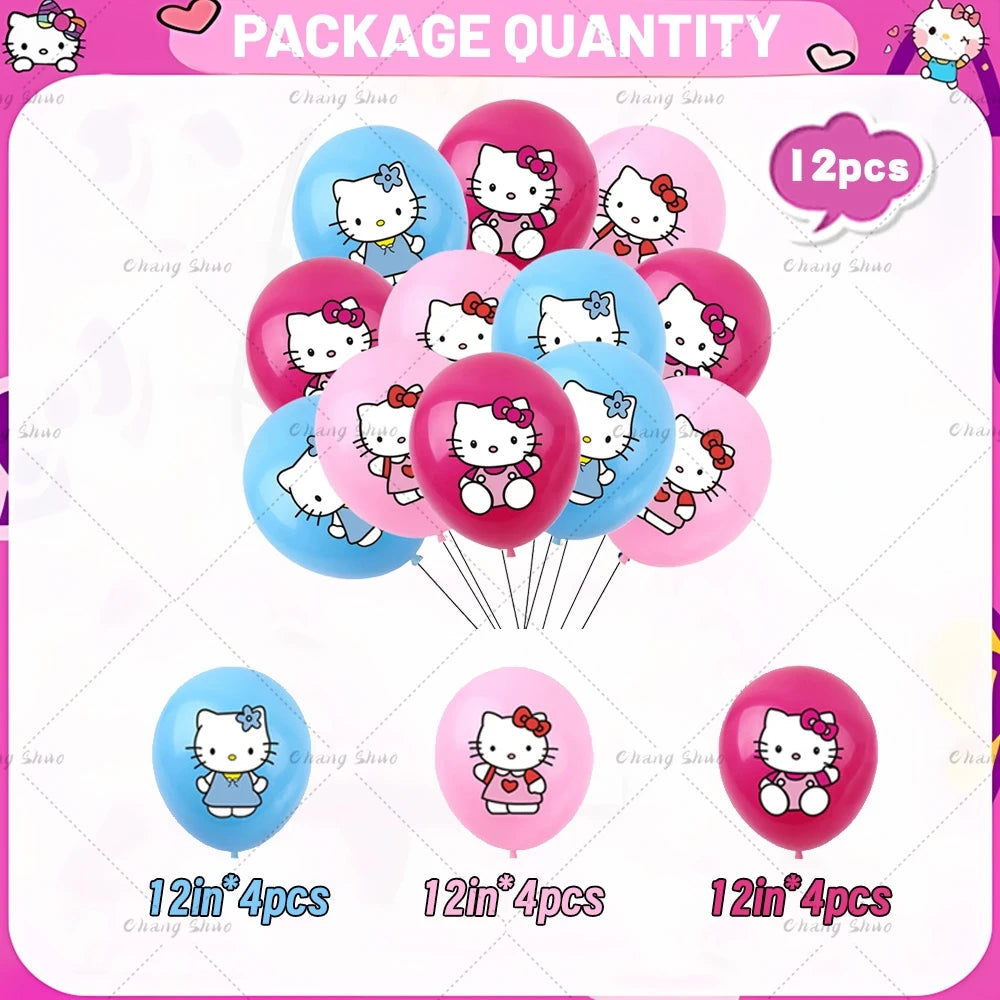 Hello Kitty Theme Birthday Party Decorations Balloon Set Cartoon Cat Aluminum Foil Balloons Girls Favors Baby Shower Supplies