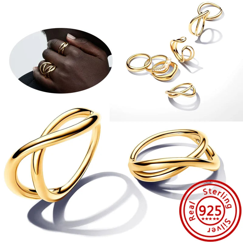 New 925 Sterling Silver Organically Shaped Stacking Pearls Hearts Stars Moon Sun Day Night Sparkling Pantaro Rings Women Jewelry