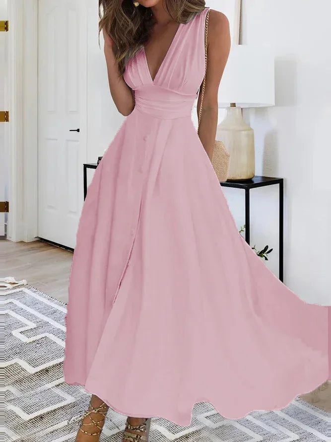 Spring Summer Elegant Party Long Dress For Women Sexy Deep V Neck Sleeveless Slim White Casual Boho Maxi Dresses 2025 Robe Femme