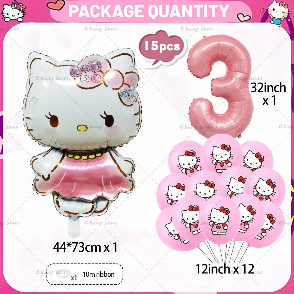 Hello Kitty Theme Birthday Party Decorations Balloon Set Cartoon Cat Aluminum Foil Balloons Girls Favors Baby Shower Supplies