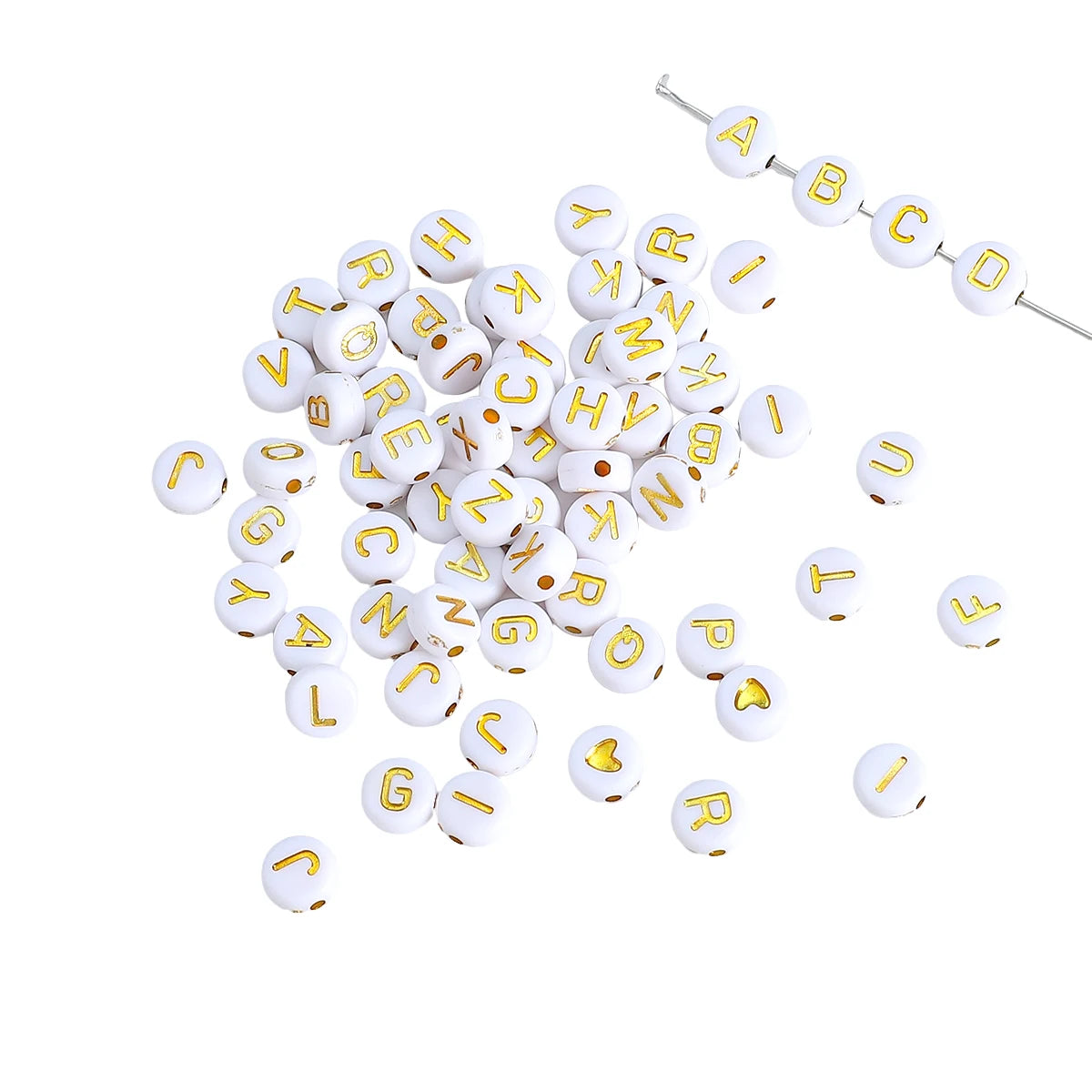 About270Pcs4x7mm Acrylic A- Z English Letter&Red Heart Flat Bead Material Pack Handmade DIY Making Jewelry Bracelet Accessories