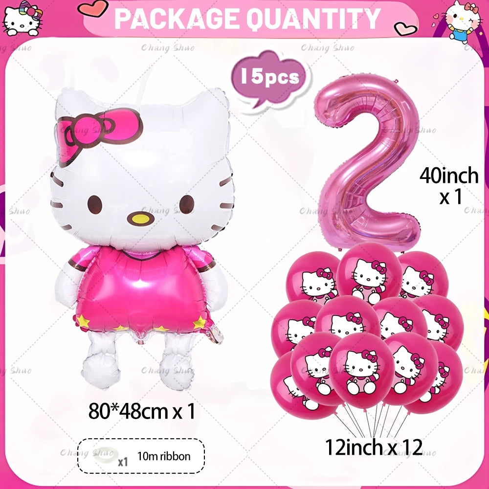 Hello Kitty Theme Birthday Party Decorations Balloon Set Cartoon Cat Aluminum Foil Balloons Girls Favors Baby Shower Supplies