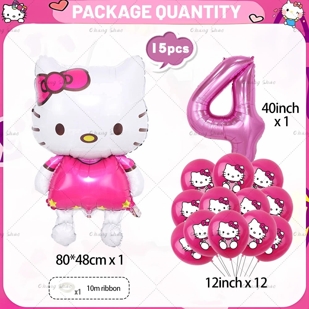 Hello Kitty Theme Birthday Party Decorations Balloon Set Cartoon Cat Aluminum Foil Balloons Girls Favors Baby Shower Supplies