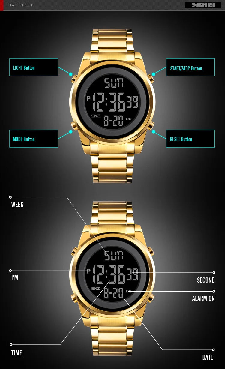 SKMEI 1611 Chrono Count Down Alarm Hour For Mens reloj hombre Digital 2 Time Mens Watches Fashion LED Men Digital Wristwatch