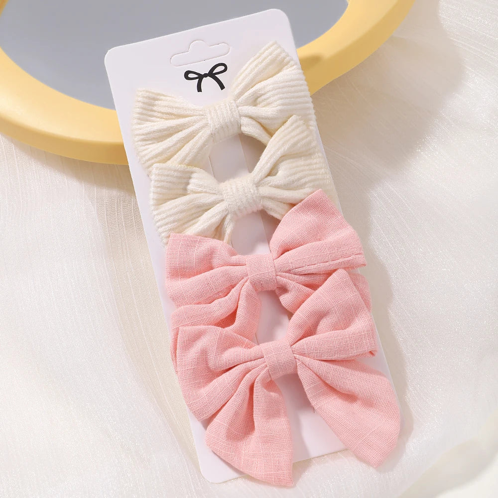 4PCS/Set Muslin Baby Girls Bows Hair Clips Hairpins Hairclip For Kids Cotton Linen Barrette Flower Print Side Pin Accessories
