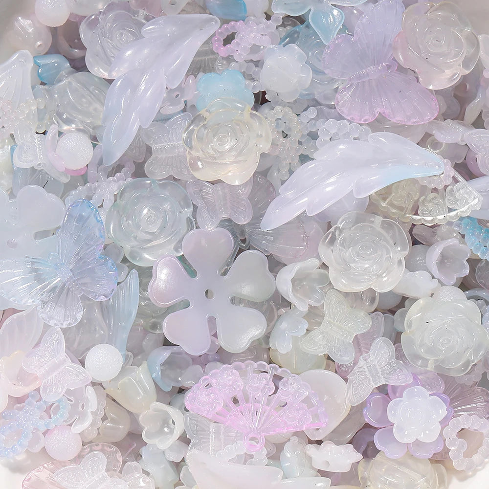 30g Colorful Pearlescent Mixed Butterfly Fan Acrylic Bead Spacer Loose Bead for DIY Necklace Bracelet Jewelry Making Accessories