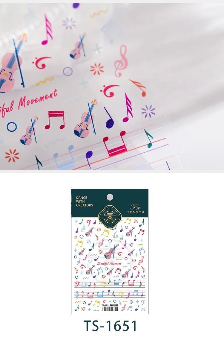 Colored Doodle Violin Music Note Design 5D Embossed Reliefs Nail Art Stickers Cute 3D Self Adhesive Manicure Decals Wholesale